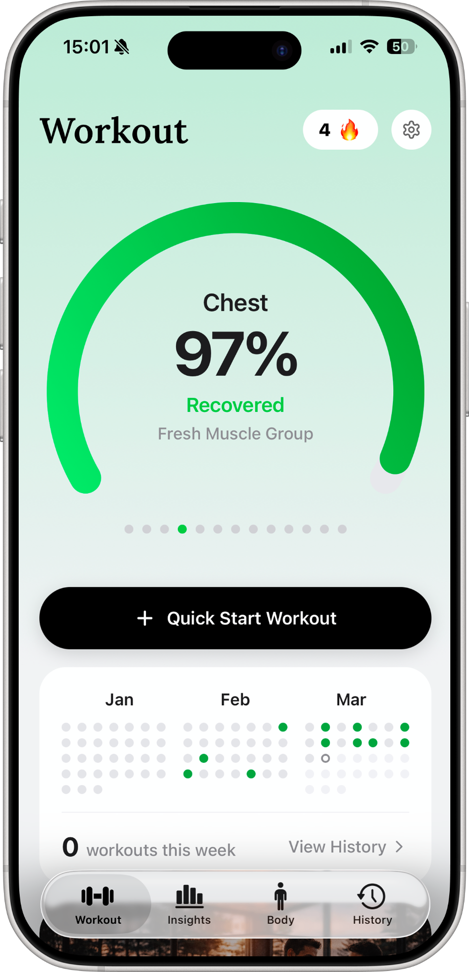 Recovery and workout tracking dashboard